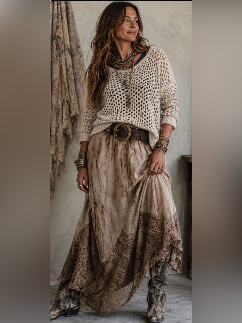 Bohemian Maxi Skirt in Taupe - Lightweight Flowing Women's Skirt